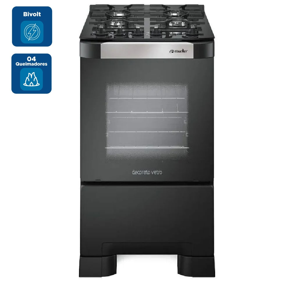 Fogão Mueller 4 Bocas Decorato Vetro Preto - Bivolt - Imagem 2