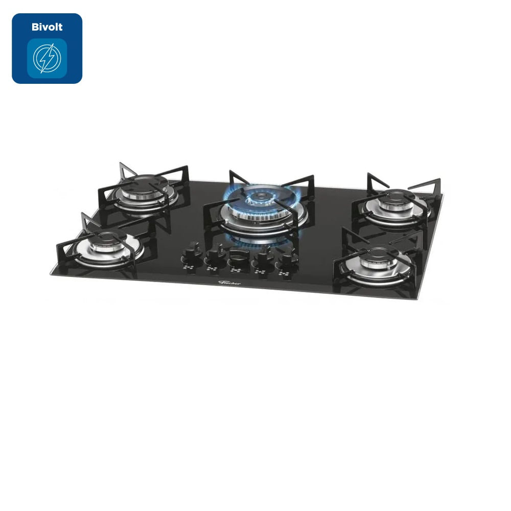 Cooktop Fischer 5 Bocas Mesa Vidro Tripla Chama Preto - Bivolt - Imagem 2