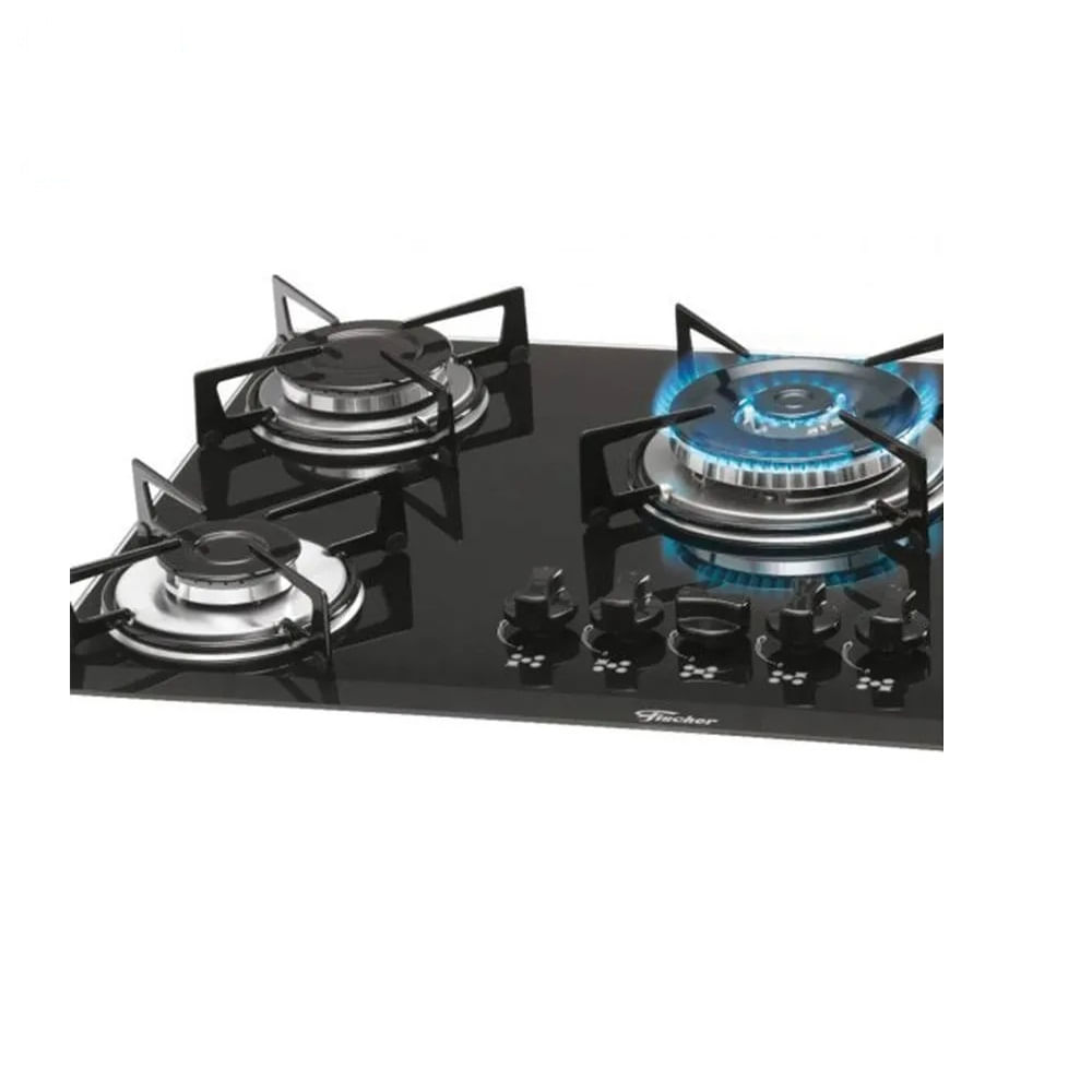 Cooktop Fischer 5 Bocas Mesa Vidro Tripla Chama Preto - Bivolt - Imagem 5