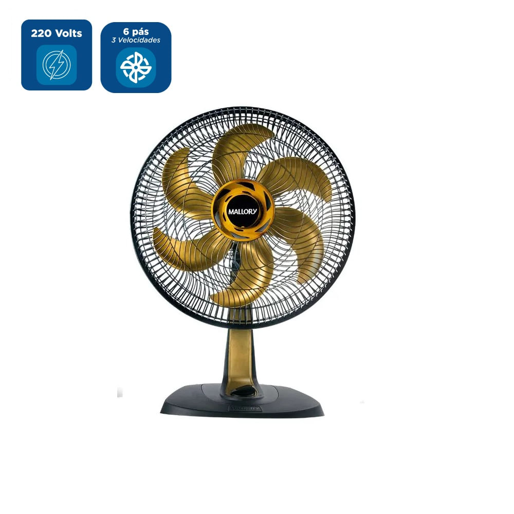Ventilador de mesa 40cm Mallory TS40+ Preto e Dourado – 220 Volts - Imagem 2