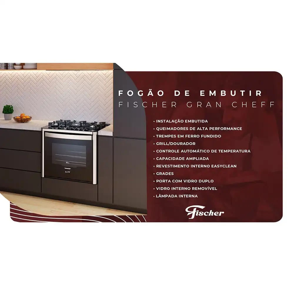Fogão de Embutir Fischer 5 Bocas Gran Cheff - 220 Volts - Imagem 12