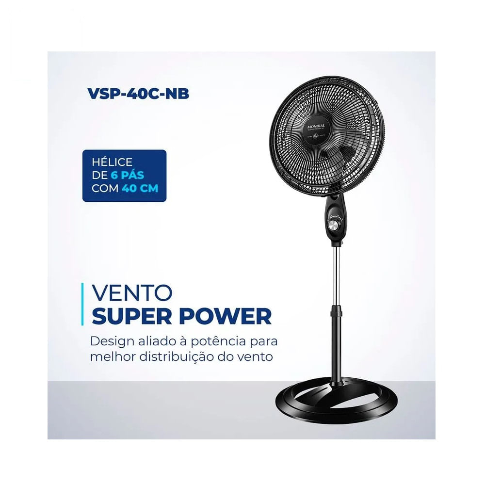Ventilador de Coluna Mondial 40cm Preto VSP-40C-NB – 127 Volts - Imagem 3