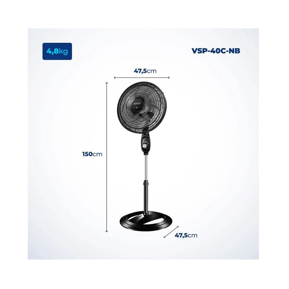 Ventilador de Coluna Mondial 40cm Preto VSP-40C-NB – 127 Volts - Imagem 9