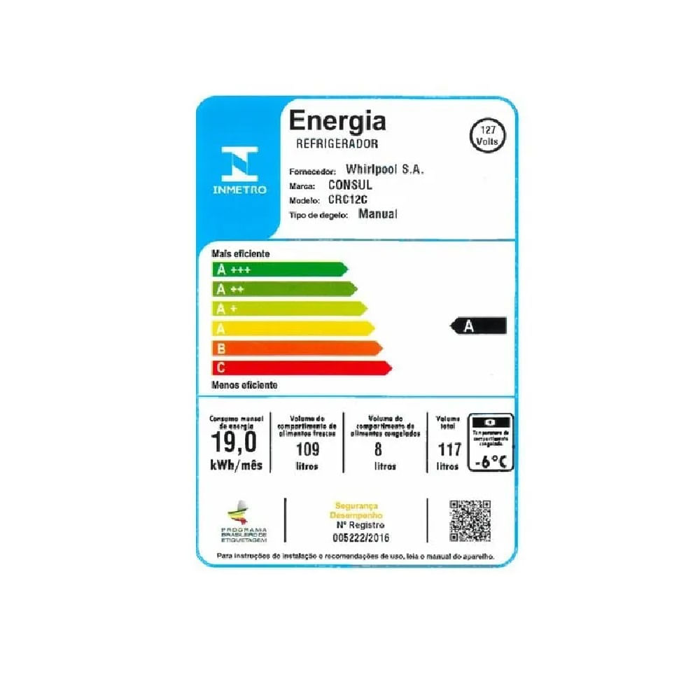 Frigobar Consul 117 Litros com Gaveta Multiuso Branco CRC12CB – 127 Volts - Imagem 5
