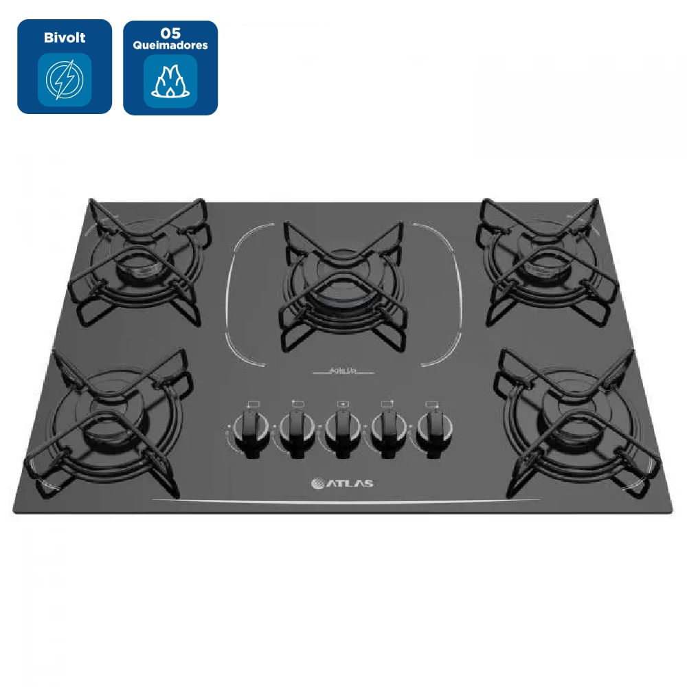 Cooktop Atlas 5 Bocas Agile Up Glass com Acendimento Superautomático e Mesa de Vidro Preto – Bivolt - Imagem 2