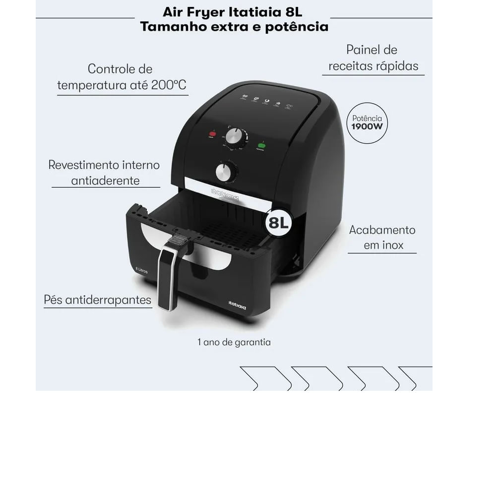 Fritadeira Air Fryer Itatiaia 8 Litros Preta AFITA1003 – 127 Volts - Imagem 6
