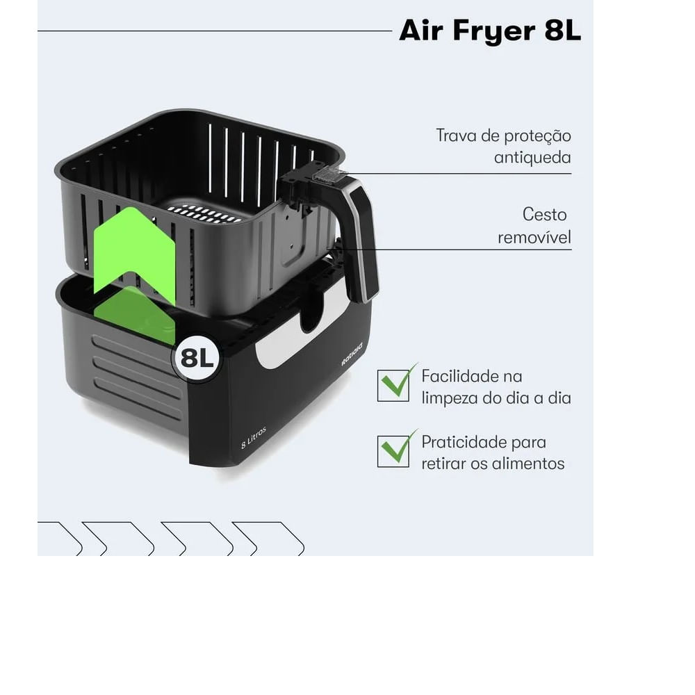 Fritadeira Air Fryer Itatiaia 8 Litros Preta AFITA1003 – 127 Volts - Imagem 9