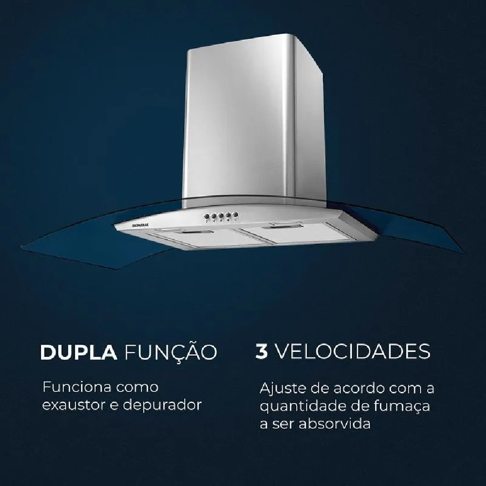 Coifa de Parede Mondial 250W Inox CF90-01 - 127 Volts - Imagem 6