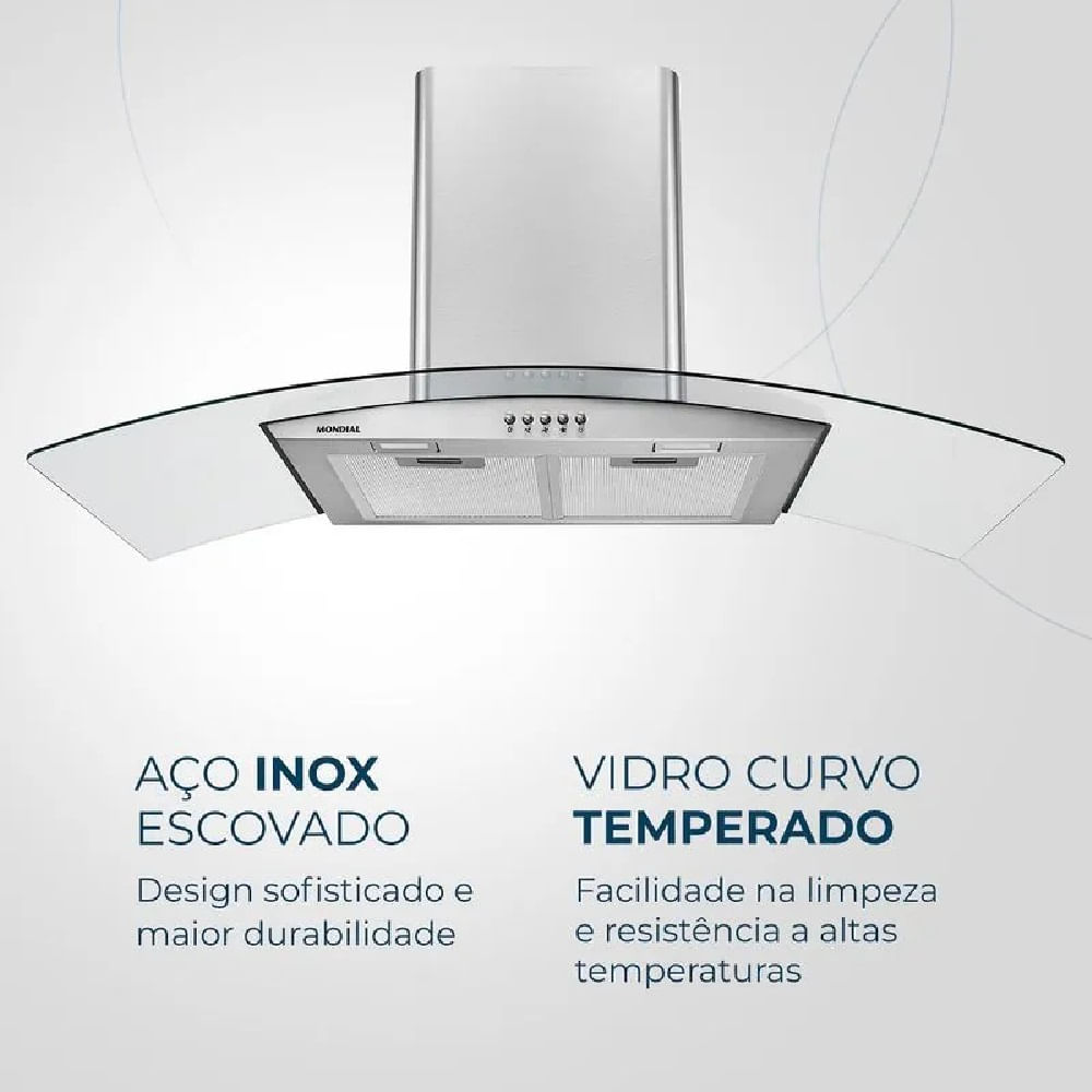 Coifa de Parede Mondial 250W Inox CF90-01 - 127 Volts - Imagem 7