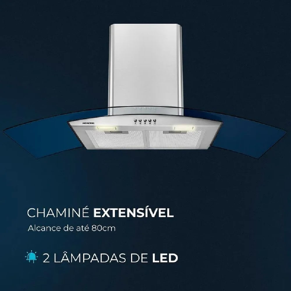 Coifa de Parede Mondial 250W Inox CF90-01 - 127 Volts - Imagem 8