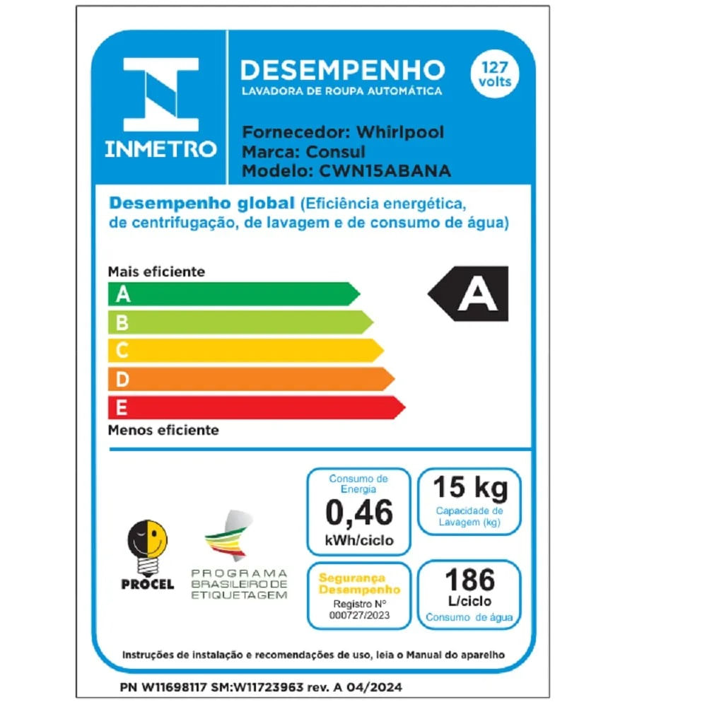 Máquina de Lavar Consul 15Kg com Modo Eco Branca CWN15ABBNA– 220 Volts - Imagem 9