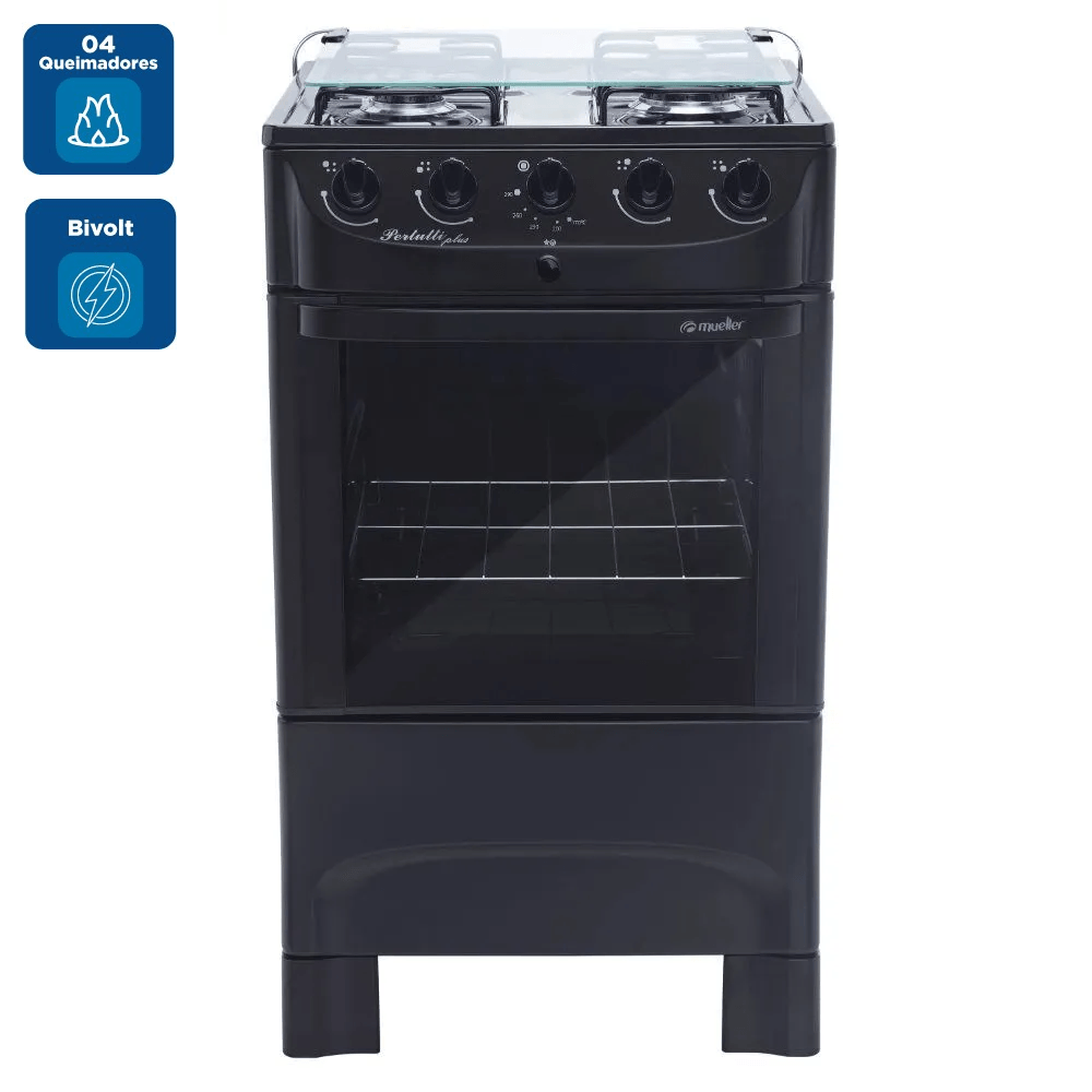 Fogão de piso Mueller 4 Bocas Preto Pertutti Plus - Bivolt - Imagem 2