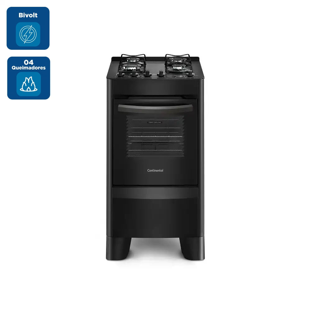 Fogão 4 Bocas Continental Automático com Mesa Compartimentada Preto FC4VP – Bivolt - Imagem 2