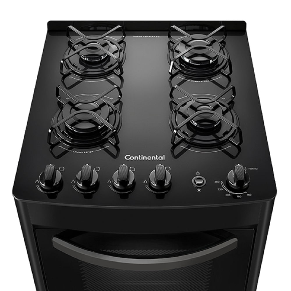 Fogão 4 Bocas Continental Automático com Mesa Compartimentada Preto FC4VP – Bivolt - Imagem 4
