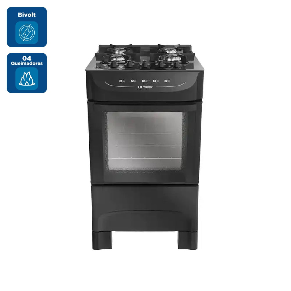 Fogão Mueller 4 Bocas Mesa De Vidro Preto Bivolt MFV4B - Imagem 2