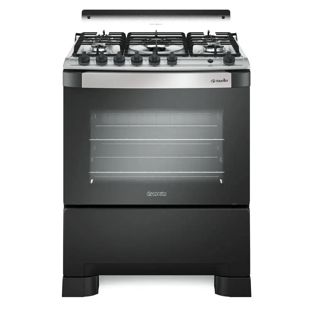 Fogão De Piso Mueller 5 Bocas Decorato Gourmet Preto Fosco - Bivolt