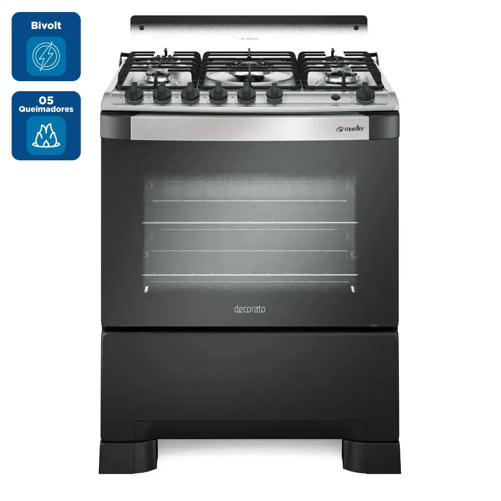 Fogão De Piso Mueller 5 Bocas Decorato Gourmet Preto Fosco - Bivolt - Imagem 2
