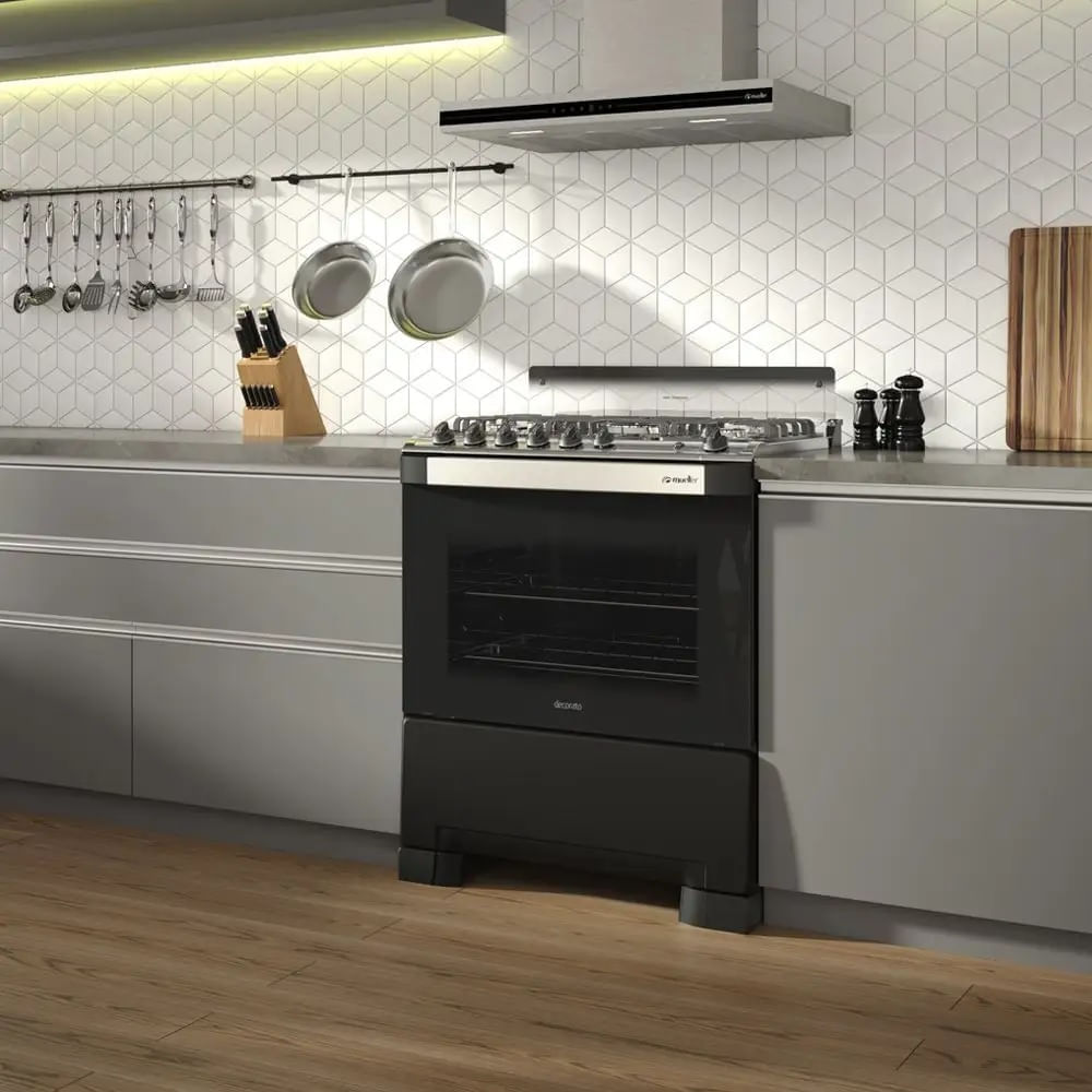 Fogão De Piso Mueller 5 Bocas Decorato Gourmet Preto Fosco - Bivolt - Imagem 7