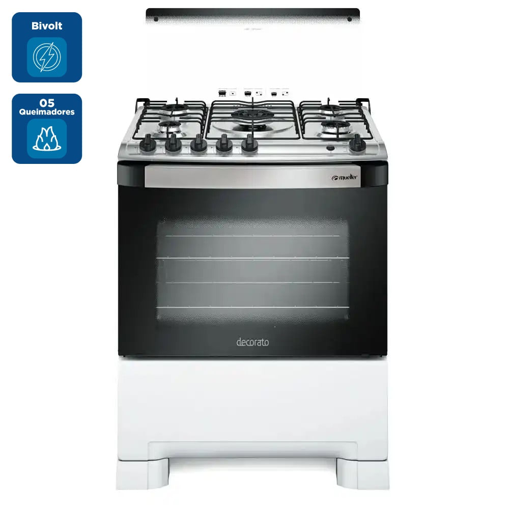 Fogão de Piso Mueller 5 Bocas Decorato com Tripla Chama Branco G3 - Bivolt - Imagem 2
