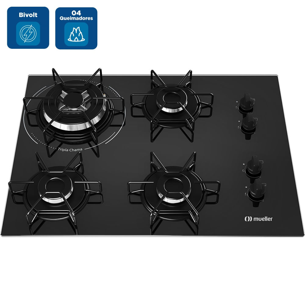 Cooktop a Gás Mueller 4 Bocas Tripla Chama Preto MCG134BG1 – Bivolt - Imagem 2
