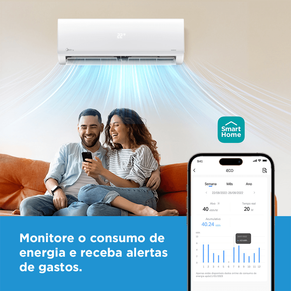 Ar Condicionado Split Hi Wall Inverter Midea Xtreme Save AI Connect 9000 BTU/h Frio 38AGVCJ09M5 – 220 Volts - Imagem 14