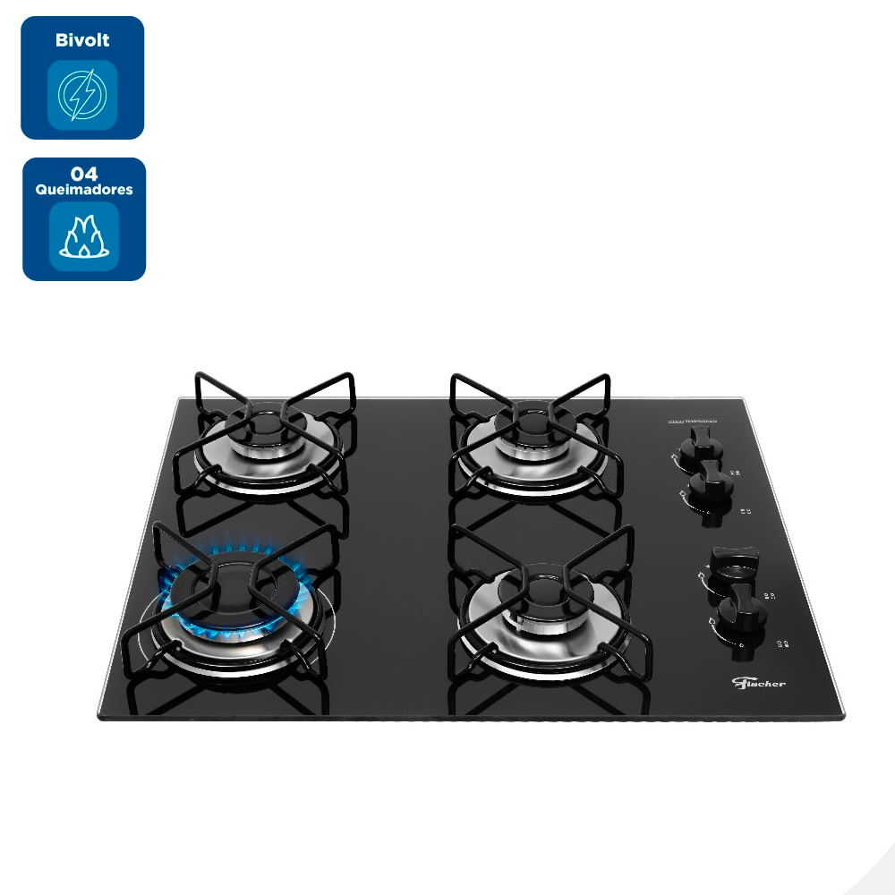 Cooktop a Gás Fischer 4 Bocas Fit Line Preto – Bivolt - Imagem 2