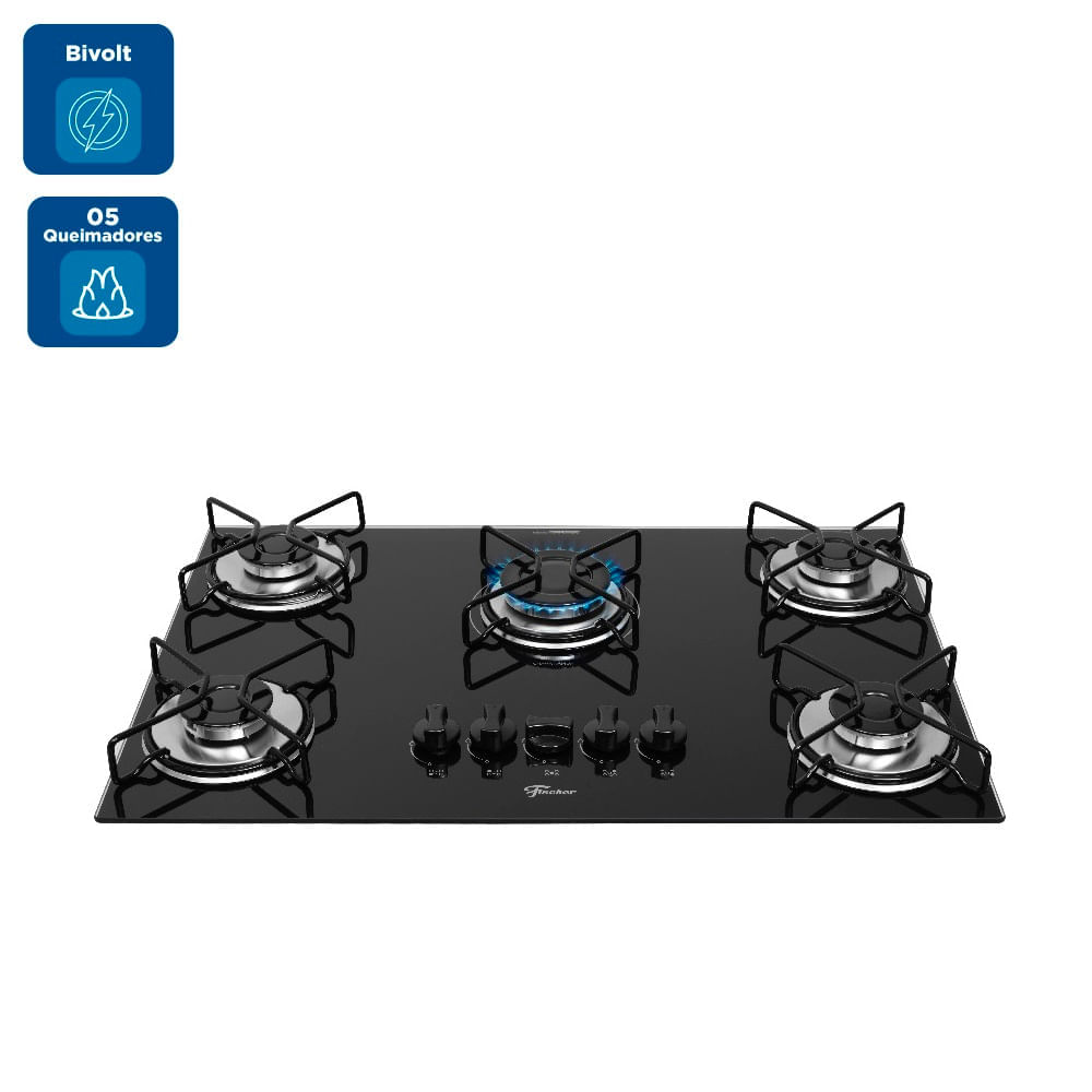 Cooktop a Gás Fischer 5 Bocas Fit Line Preto – Bivolt - Imagem 2
