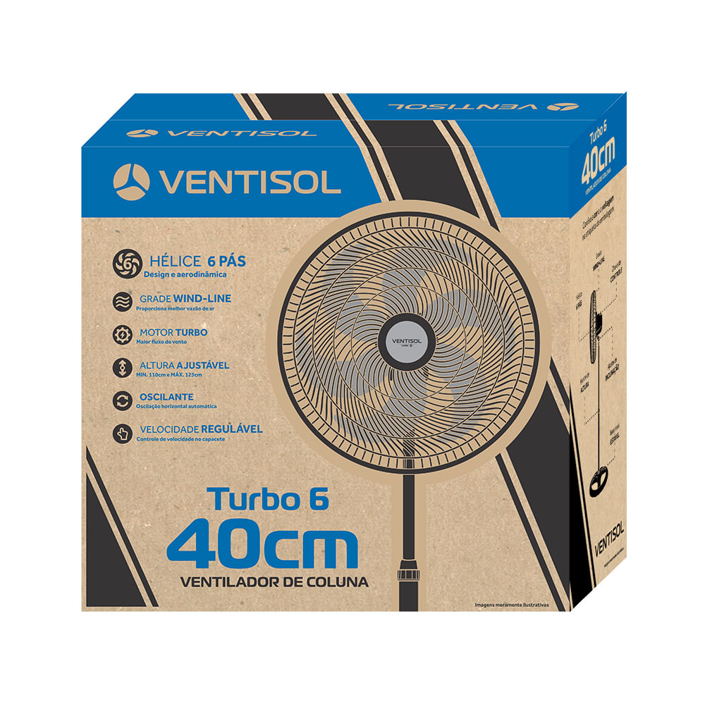 Ventilador de Coluna Ventisol 40cm Turbo 6 Pás Preto VOC40 - 127 Volts - Imagem 7