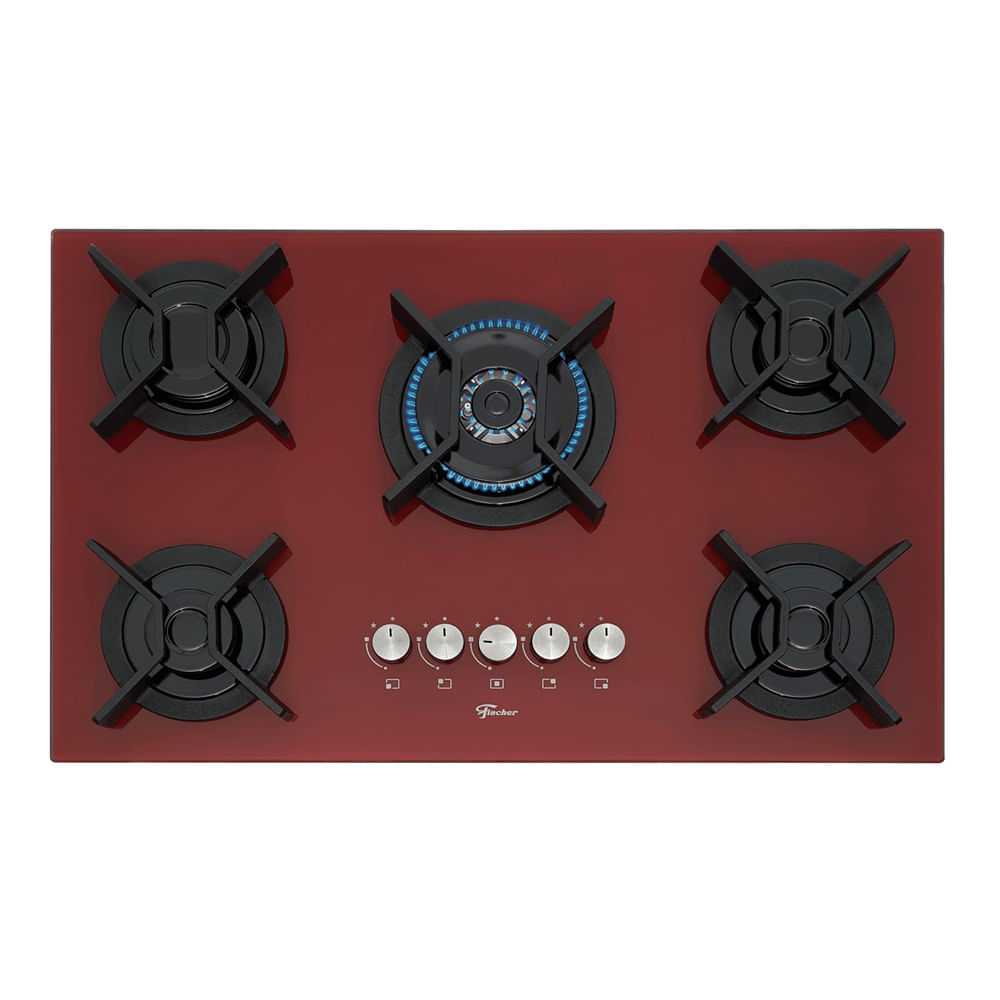 Cooktop a Gás Fischer 5 Bocas TC Infinity Mesa Vidro Vermelho Rouge – Bivolt
