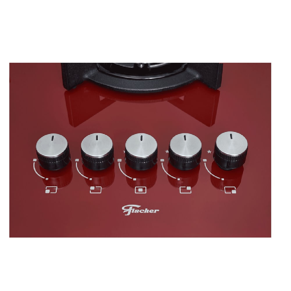 Cooktop a Gás Fischer 5 Bocas TC Infinity Mesa Vidro Vermelho Rouge – Bivolt - Imagem 7