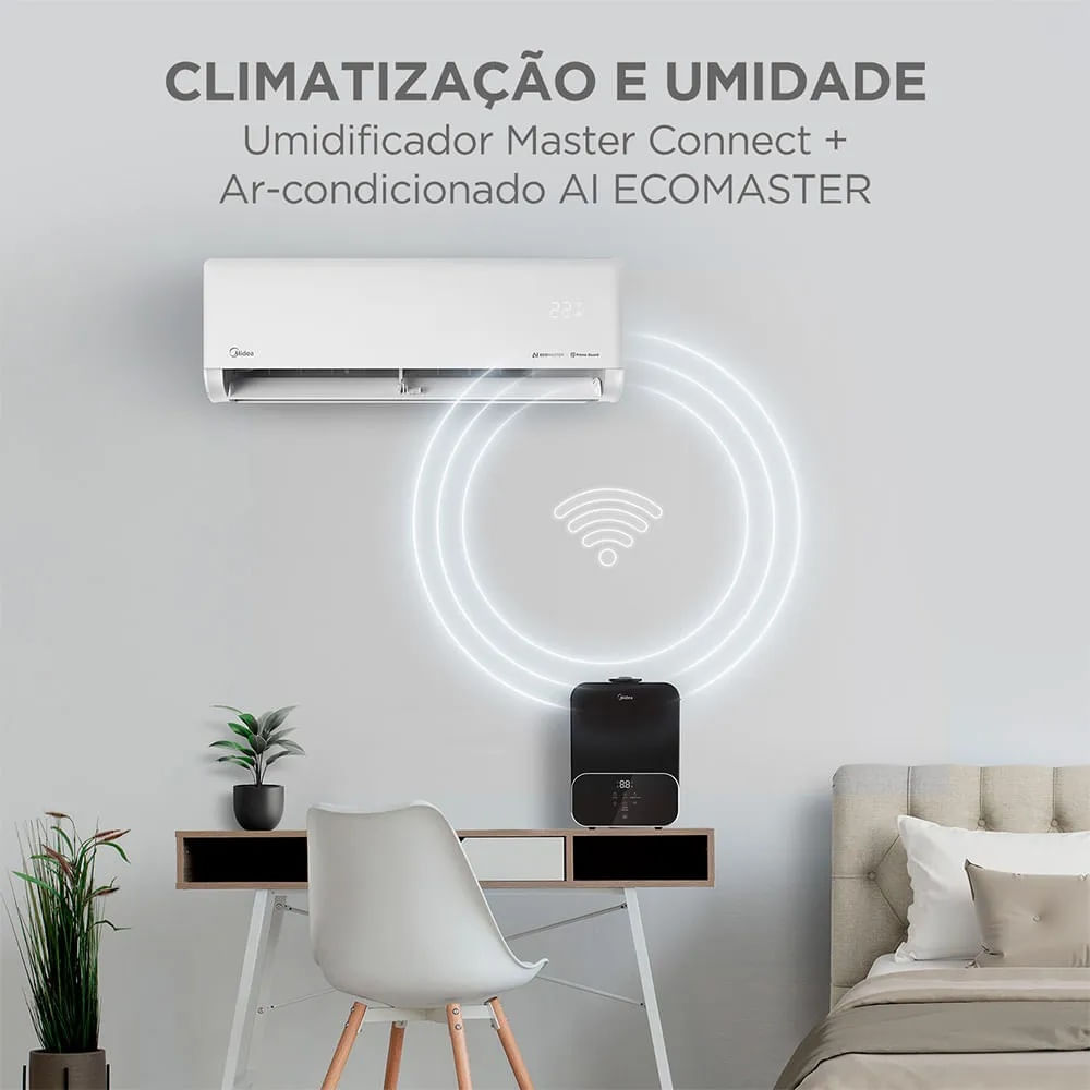 Kit Midea Umidificador Master Connect 6 Litros Preto UMD6P3 e Ar Condicionado Split Inverter AI Ecomaster 9000 BTU/h Frio 42EZVCA09M5 - 220 Volts - Imagem 2