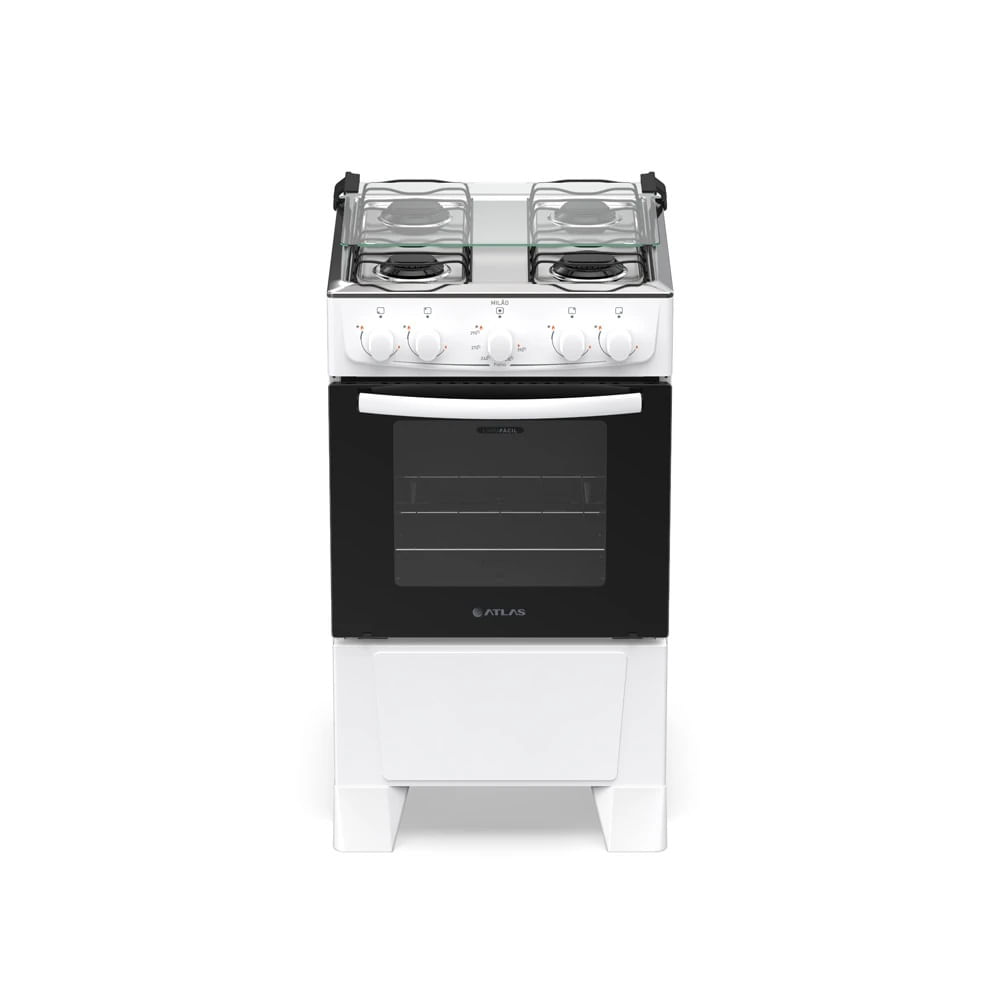Fogão de Piso Atlas 4 Bocas com Mesa Inox Milão Branco