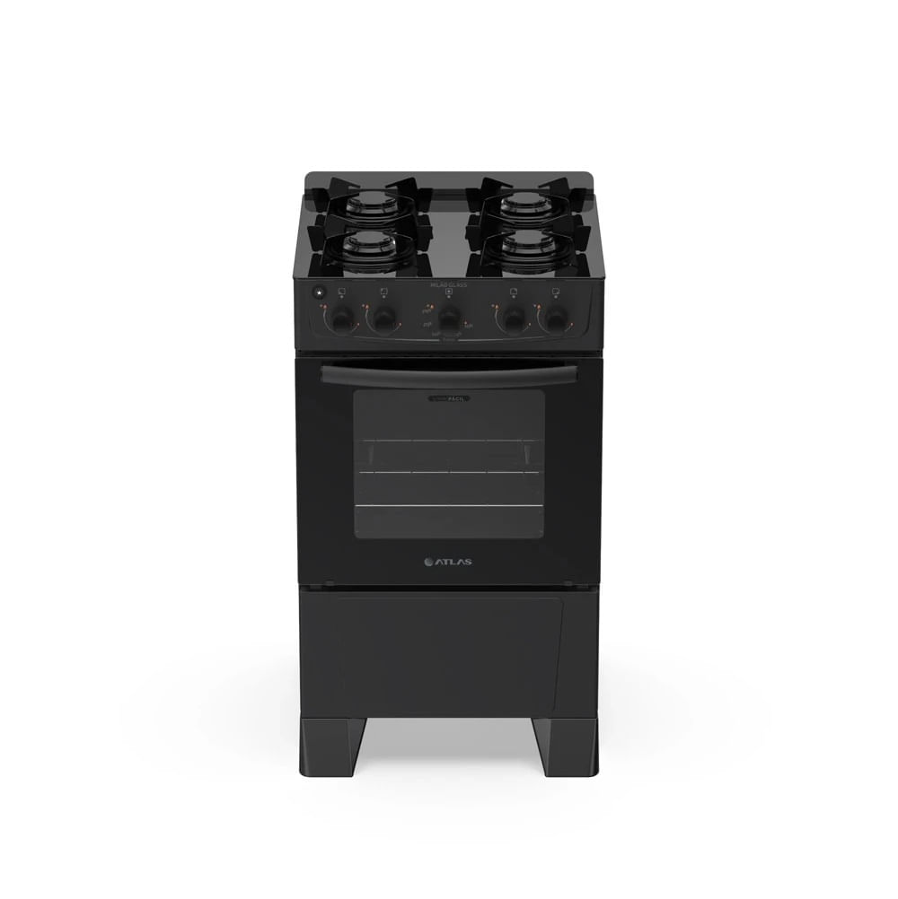 Fogão de Piso Atlas 4 Bocas com Mesa de Vidro Milão Preto - Bivolt